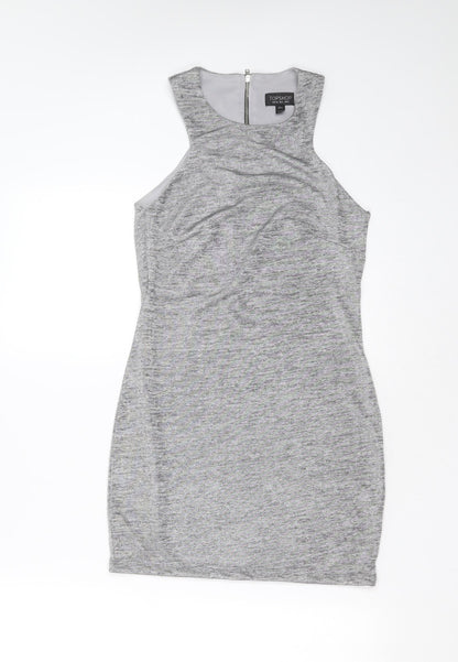 Topshop Womens Silver  Polyester Blend Mini  Size 8  Round Neck