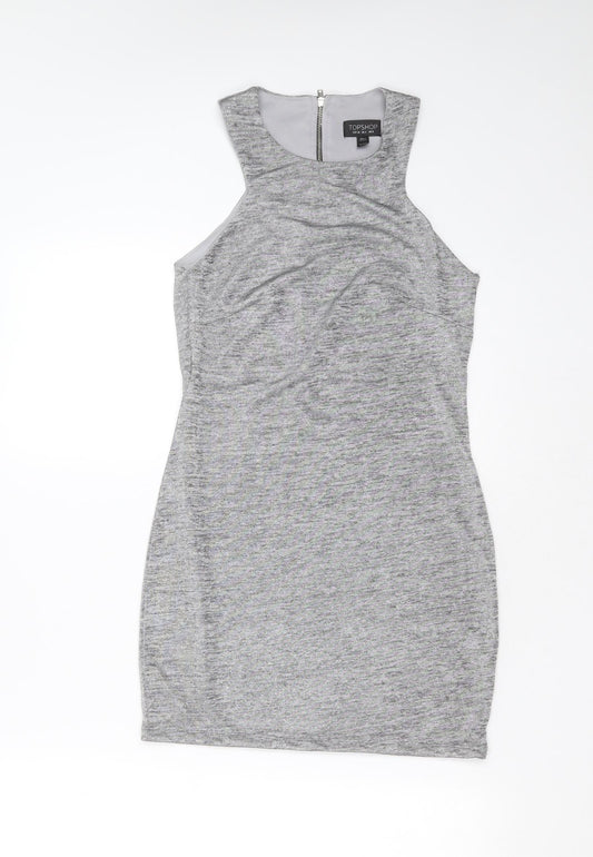 Topshop Womens Silver  Polyester Blend Mini  Size 8  Round Neck
