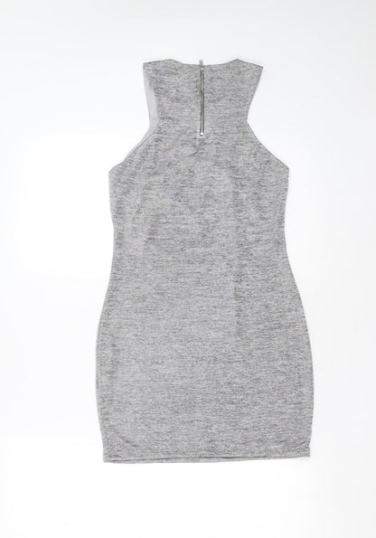 Topshop Womens Silver  Polyester Blend Mini  Size 8  Round Neck