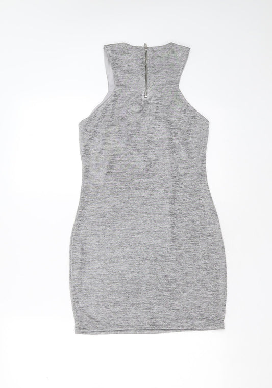 Topshop Womens Silver  Polyester Blend Mini  Size 8  Round Neck
