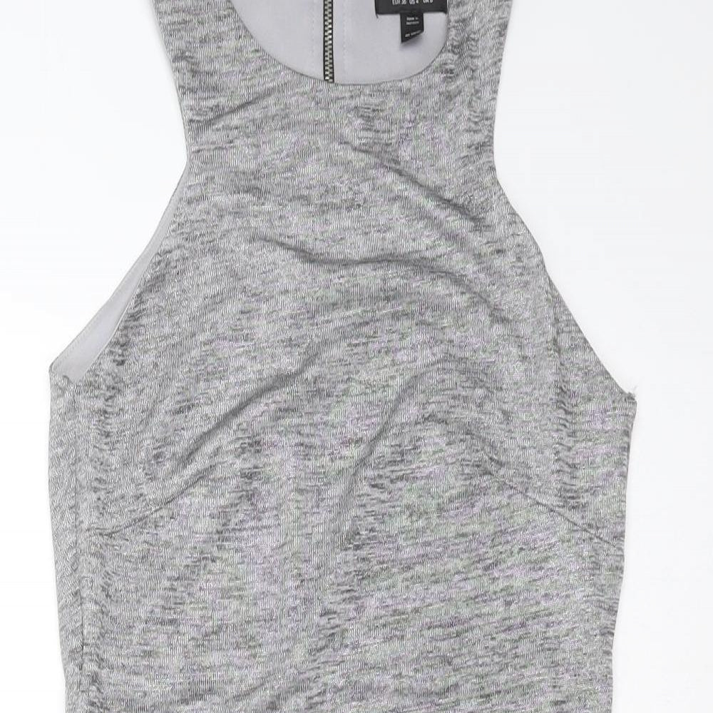 Topshop Womens Silver  Polyester Blend Mini  Size 8  Round Neck