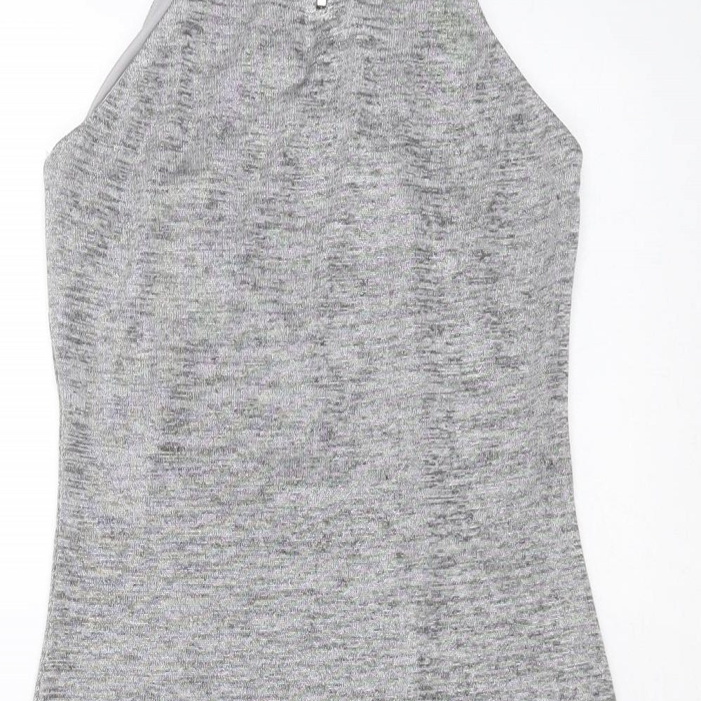 Topshop Womens Silver  Polyester Blend Mini  Size 8  Round Neck