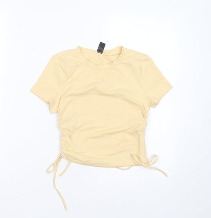 SheIn Womens Yellow  Cotton Basic T-Shirt Size XS Round Neck
