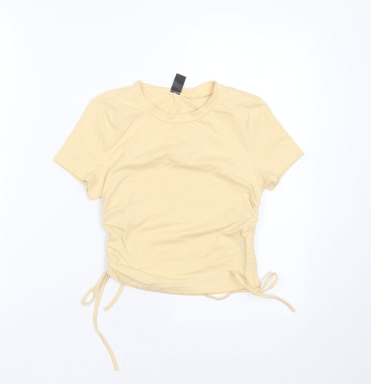 SheIn Womens Yellow  Cotton Basic T-Shirt Size XS Round Neck