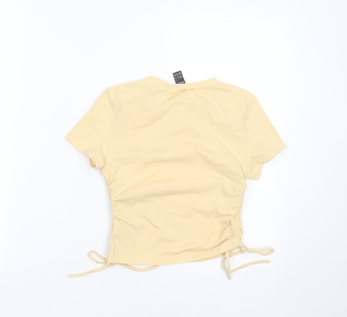 SheIn Womens Yellow  Cotton Basic T-Shirt Size XS Round Neck