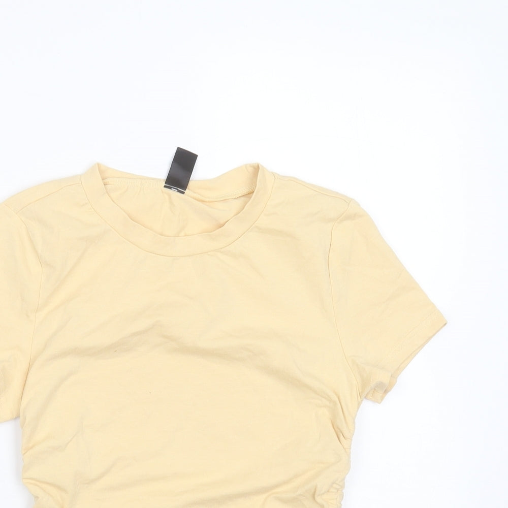 SheIn Womens Yellow  Cotton Basic T-Shirt Size XS Round Neck