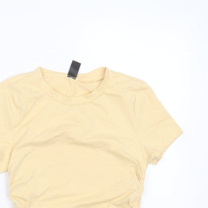 SheIn Womens Yellow  Cotton Basic T-Shirt Size XS Round Neck