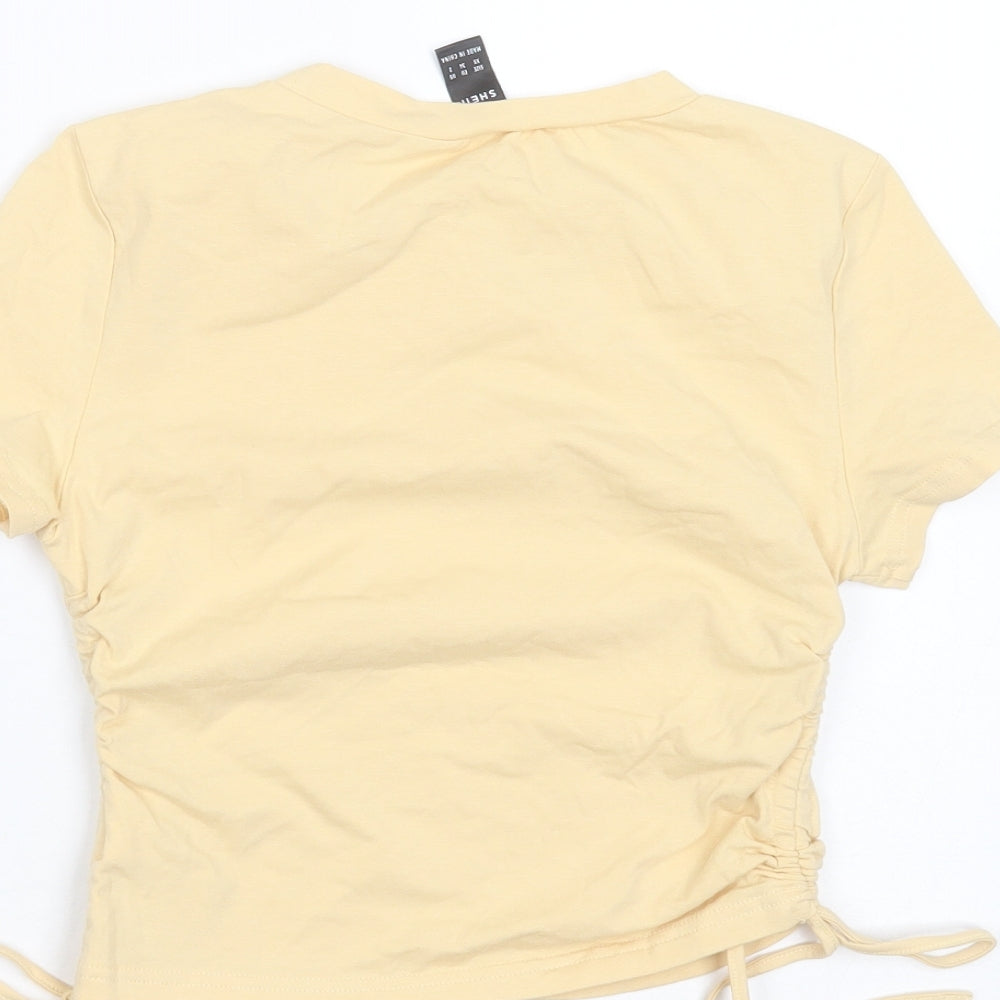 SheIn Womens Yellow  Cotton Basic T-Shirt Size XS Round Neck