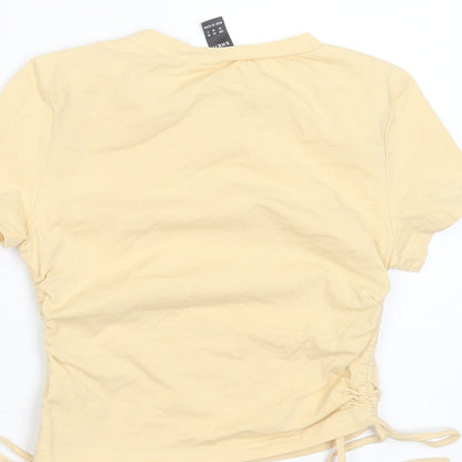 SheIn Womens Yellow  Cotton Basic T-Shirt Size XS Round Neck