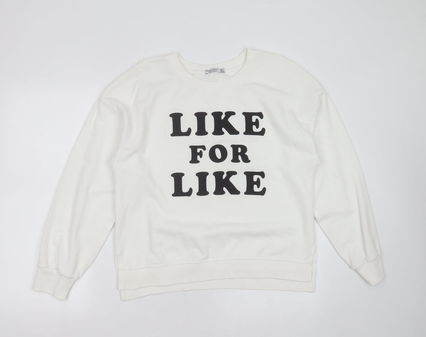 Bershka Womens White  Cotton Blend Pullover Sweatshirt Size L   - like for like