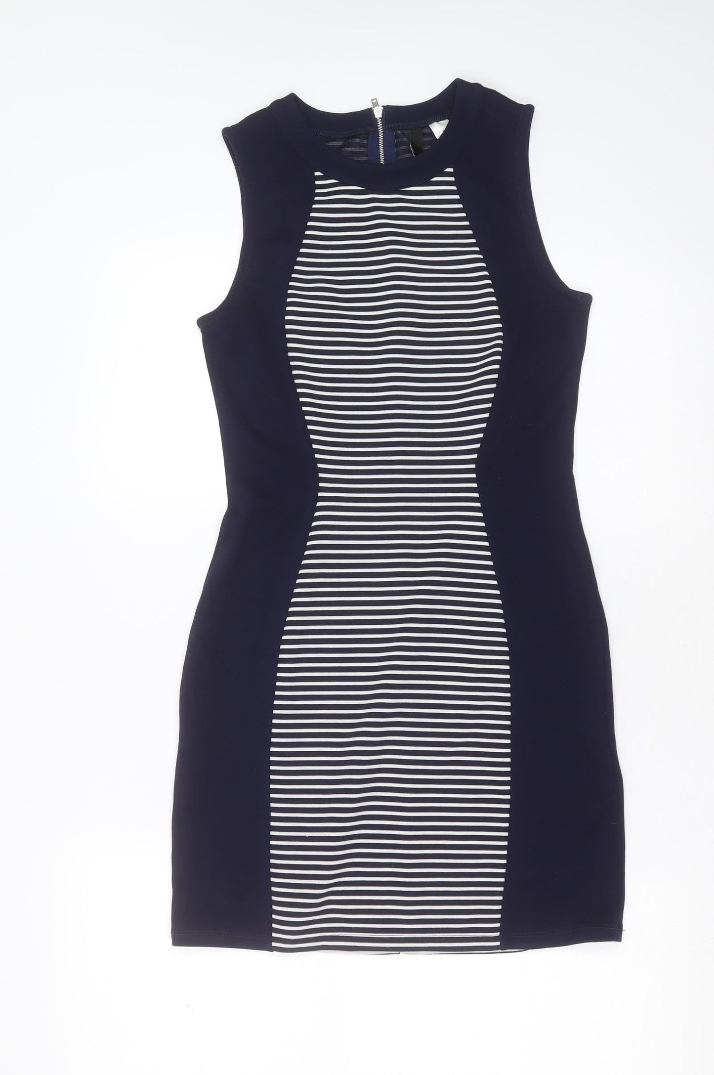 Divided by H&M Womens Blue Striped Polyester Mini  Size 10  Round Neck