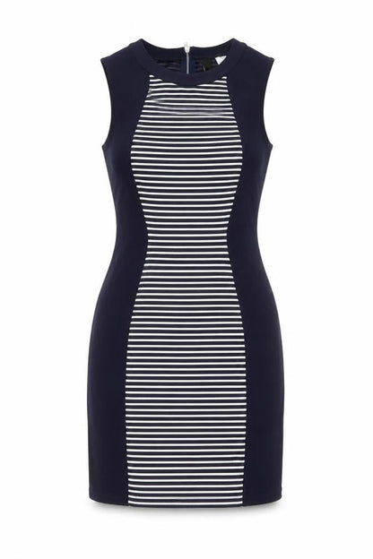 Divided by H&M Womens Blue Striped Polyester Mini  Size 10  Round Neck