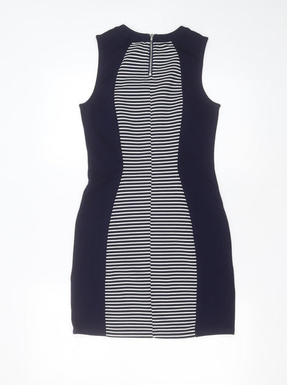 Divided by H&M Womens Blue Striped Polyester Mini  Size 10  Round Neck