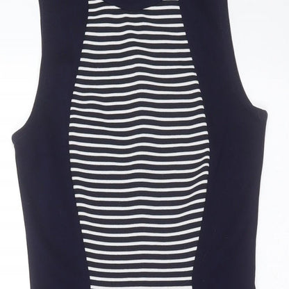 Divided by H&M Womens Blue Striped Polyester Mini  Size 10  Round Neck