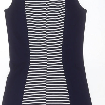 Divided by H&M Womens Blue Striped Polyester Mini  Size 10  Round Neck