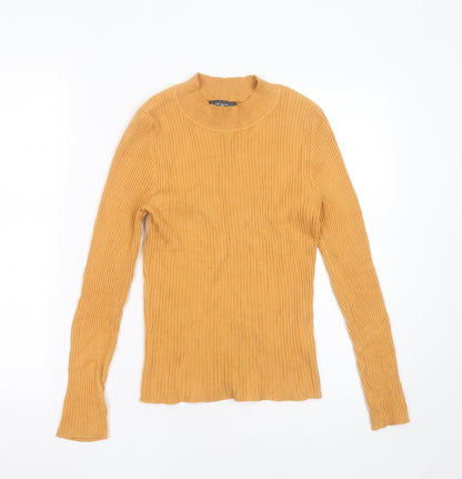 Primark Womens Orange Round Neck Striped Viscose Pullover Jumper Size S