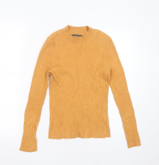 Primark Womens Orange Round Neck Striped Viscose Pullover Jumper Size S