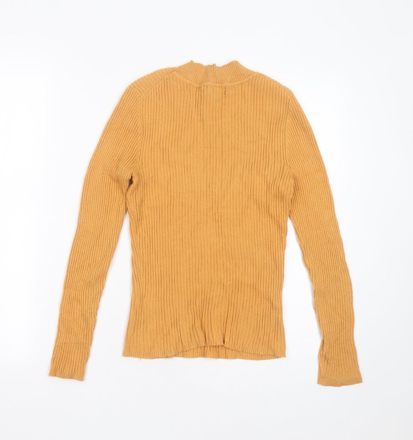 Primark Womens Orange Round Neck Striped Viscose Pullover Jumper Size S