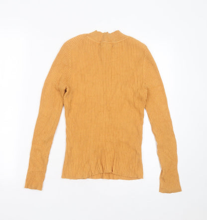 Primark Womens Orange Round Neck Striped Viscose Pullover Jumper Size S