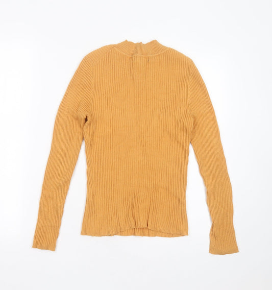 Primark Womens Orange Round Neck Striped Viscose Pullover Jumper Size S