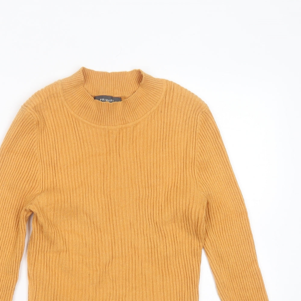 Primark Womens Orange Round Neck Striped Viscose Pullover Jumper Size S
