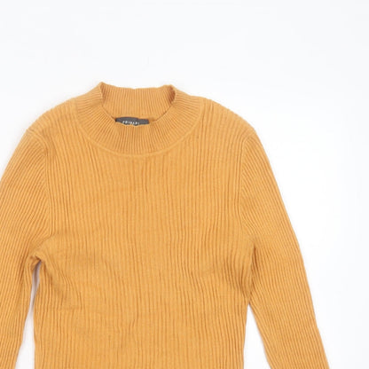 Primark Womens Orange Round Neck Striped Viscose Pullover Jumper Size S