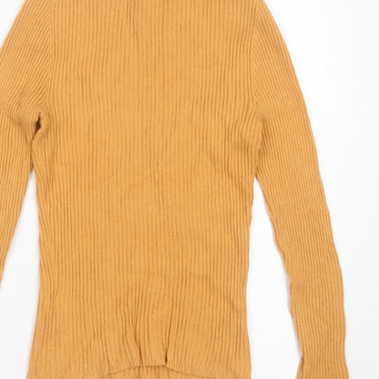 Primark Womens Orange Round Neck Striped Viscose Pullover Jumper Size S