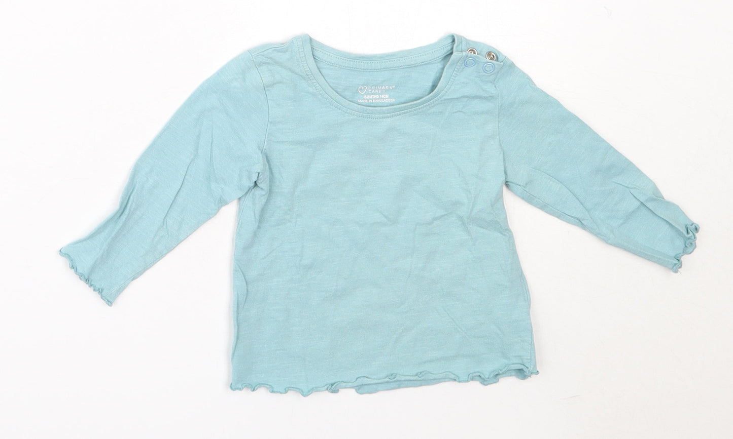 Primark Girls Blue  Cotton Basic T-Shirt Size 6-9 Months Round Neck