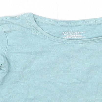 Primark Girls Blue  Cotton Basic T-Shirt Size 6-9 Months Round Neck