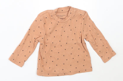 Primark Girls Beige  Cotton Basic T-Shirt Size 6-9 Months Round Neck