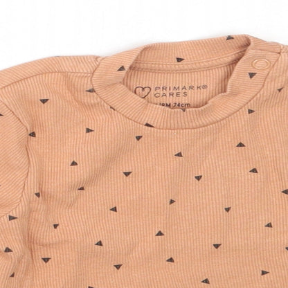 Primark Girls Beige  Cotton Basic T-Shirt Size 6-9 Months Round Neck