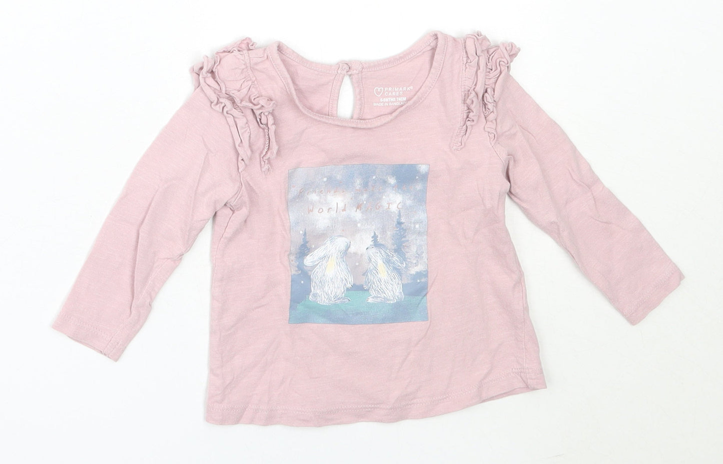 Primark Girls Pink  Cotton Basic T-Shirt Size 6-9 Months Round Neck