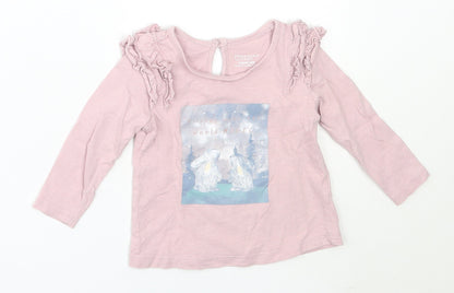 Primark Girls Pink  Cotton Basic T-Shirt Size 6-9 Months Round Neck