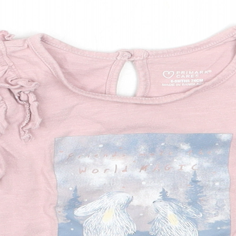 Primark Girls Pink  Cotton Basic T-Shirt Size 6-9 Months Round Neck