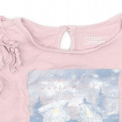 Primark Girls Pink  Cotton Basic T-Shirt Size 6-9 Months Round Neck