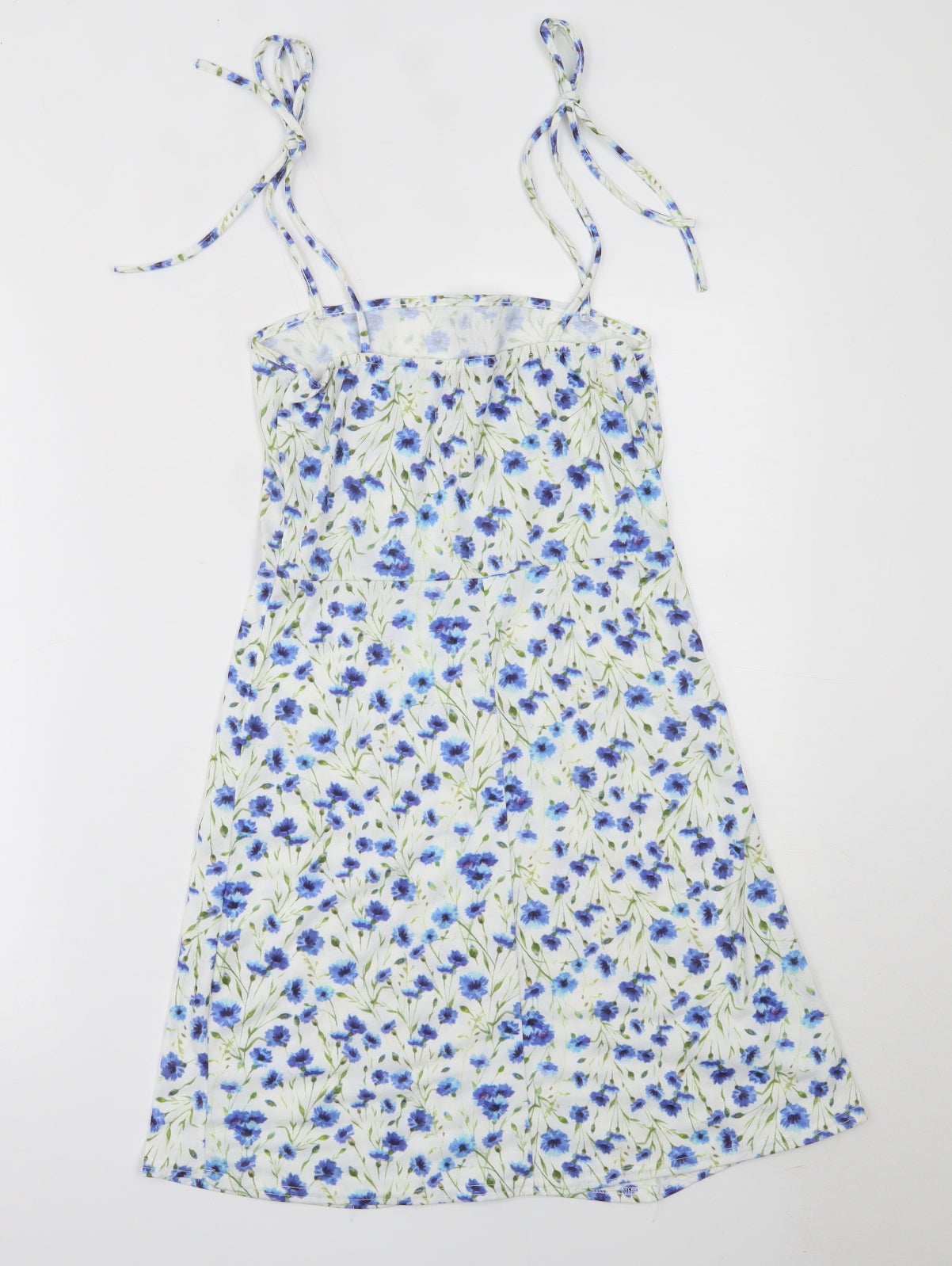 Boohoo Womens White Floral Polyester Mini  Size 10  Round Neck