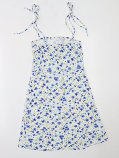 Boohoo Womens White Floral Polyester Mini  Size 10  Round Neck