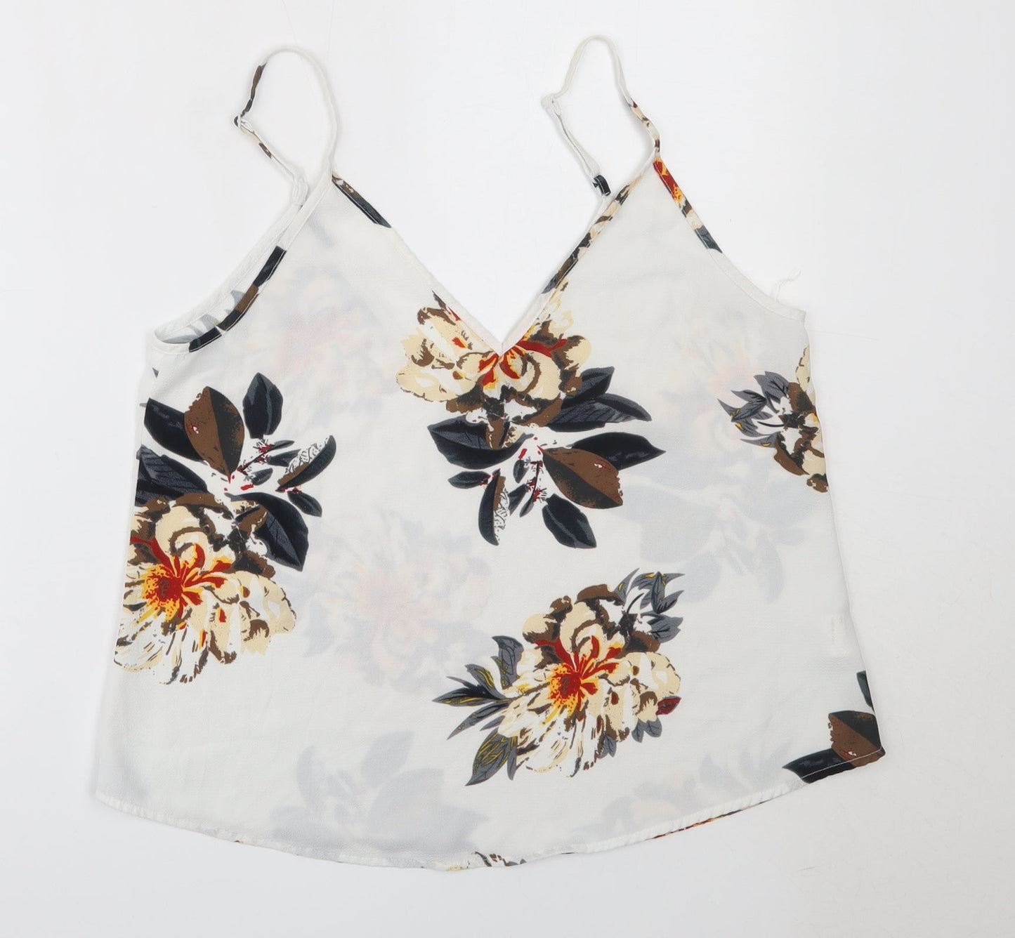 SheIn Womens White Floral Polyester Camisole Blouse Size M V-Neck