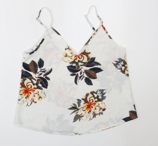 SheIn Womens White Floral Polyester Camisole Blouse Size M V-Neck