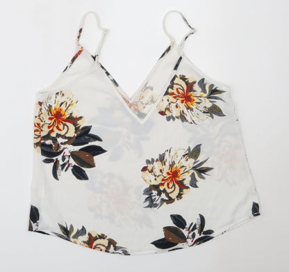 SheIn Womens White Floral Polyester Camisole Blouse Size M V-Neck