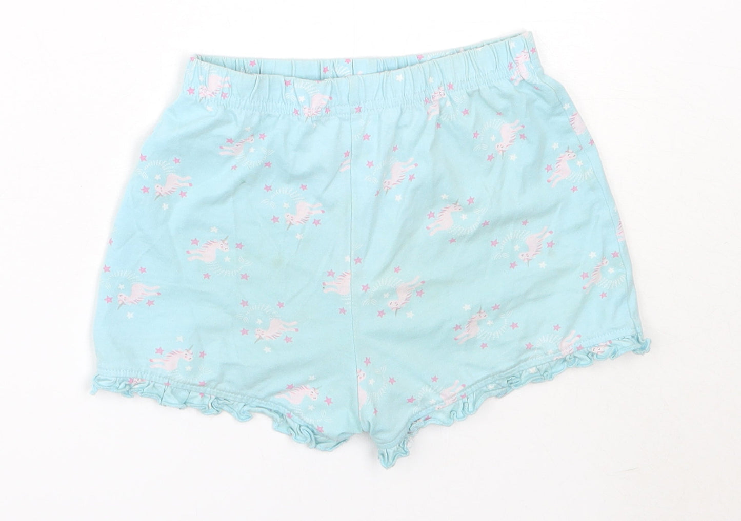 Matalan Girls Blue Solid Cotton Top Sleep Shorts Size 4-5 Years