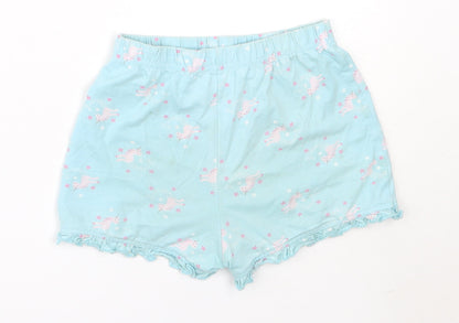 Matalan Girls Blue Solid Cotton Top Sleep Shorts Size 4-5 Years