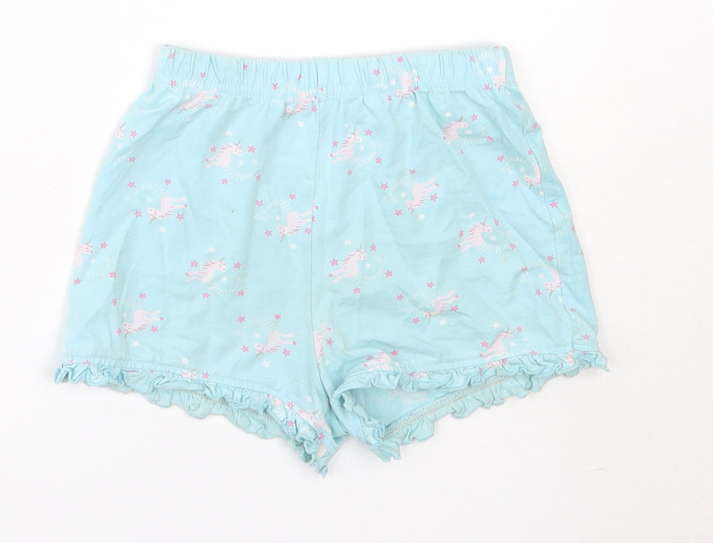 Matalan Girls Blue Solid Cotton Top Sleep Shorts Size 4-5 Years