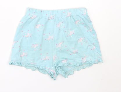 Matalan Girls Blue Solid Cotton Top Sleep Shorts Size 4-5 Years