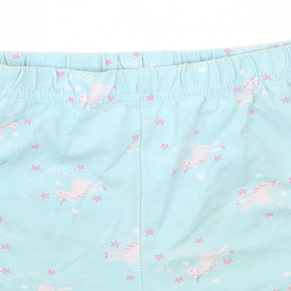Matalan Girls Blue Solid Cotton Top Sleep Shorts Size 4-5 Years