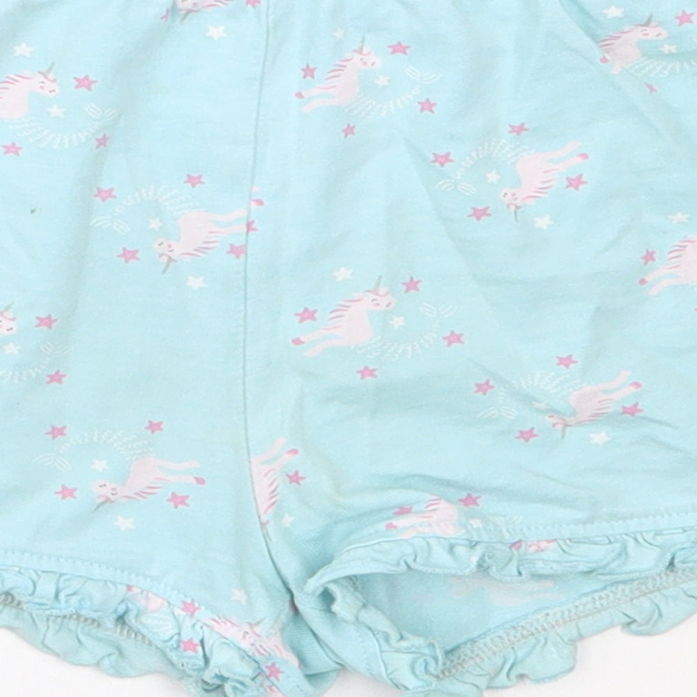 Matalan Girls Blue Solid Cotton Top Sleep Shorts Size 4-5 Years