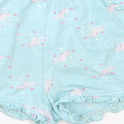 Matalan Girls Blue Solid Cotton Top Sleep Shorts Size 4-5 Years