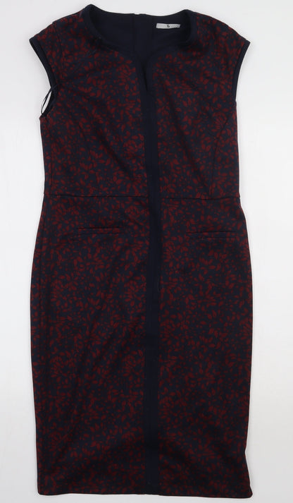 sainsburys Womens Red Geometric Polyester Bodycon  Size 12  V-Neck Pullover
