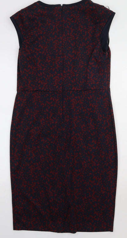 sainsburys Womens Red Geometric Polyester Bodycon  Size 12  V-Neck Pullover