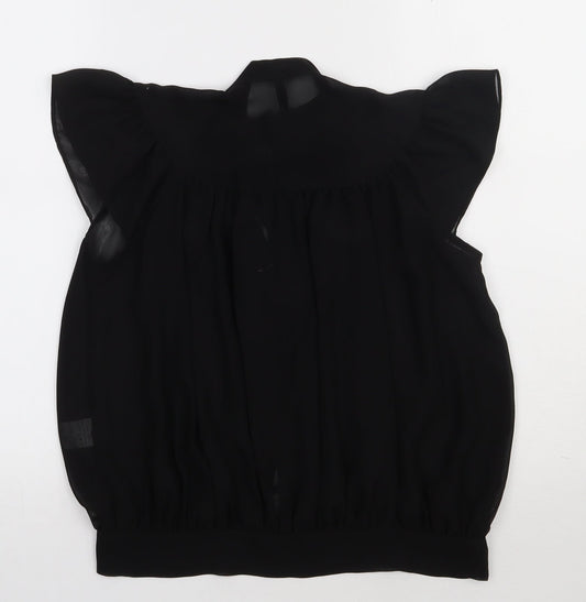 evie Womens Black  Polyester Basic Button-Up Size 10 Crew Neck